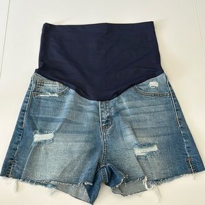 Pinkblush Medium Wash Distressed Full Panel Raw Hem Denim Jean Shorts